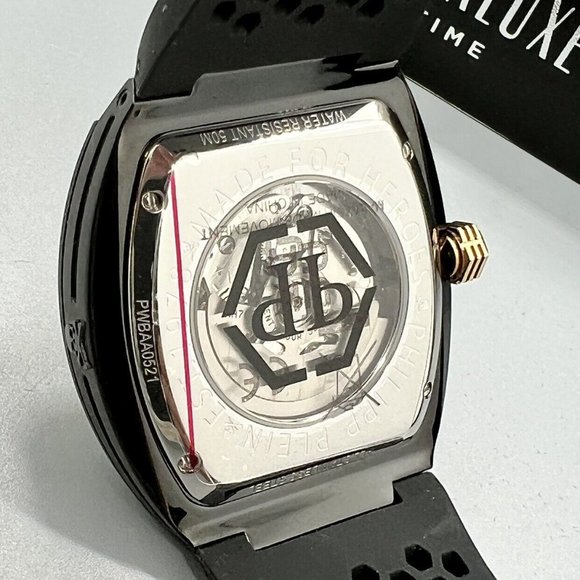 PHILIPP PLEIN Men's Automatic The $keleton Black & Gold-Tone Tonneau Strap Watch - Picture 7 of 9